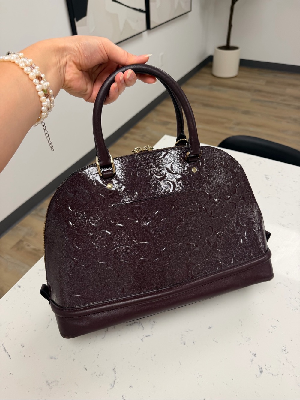 COACH Limited Edition Sierra Dome Satchel Patent Glitter Oxblood - Picture 8 of 11